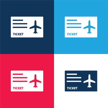 Airplane Flight Ticket blue and red four color minimal icon set