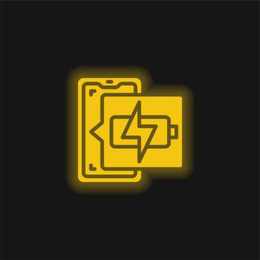 Battery Charge yellow glowing neon icon clipart