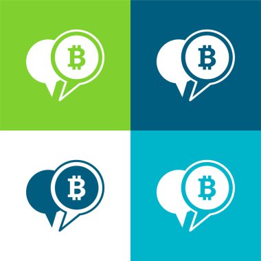 Bitcoin Symbol In A Speech Bubble Flat four color minimal icon set