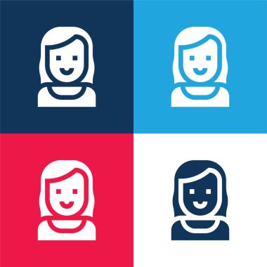 Mavi ve kırmızı teyze dört renk simgesi seti