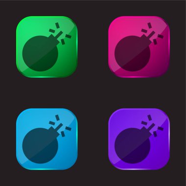 Bomb four color glass button icon clipart