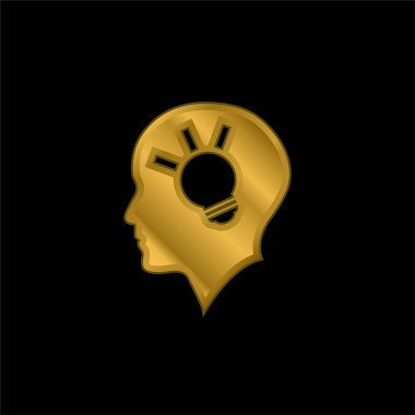 Bald Head Side View With A Lightbulb Inside gold plated metalic icon or logo vector