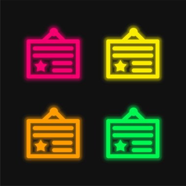 Award Certificate four color glowing neon vector icon