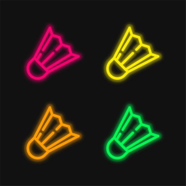 Badminton Shuttle four color glowing neon vector icon