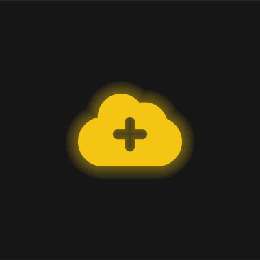 Add To Cloud yellow glowing neon icon