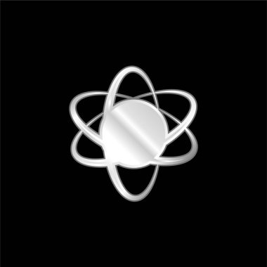 Atom Symbol silver plated metallic icon clipart