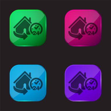 24 Hours Home Service four color glass button icon