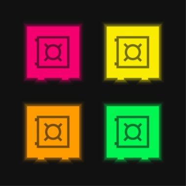 Bank Security Box four color glowing neon vector icon