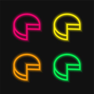 3d Pie Graphic Without Quarter Part Outline Symbol four color glowing neon vector icon