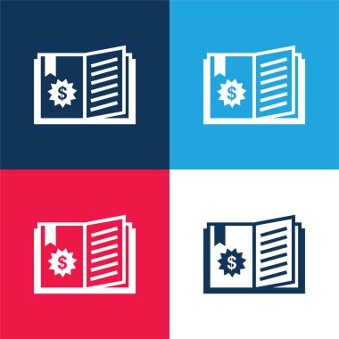 Kitap mavi ve kırmızı dört renk en küçük simge seti