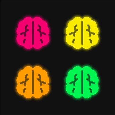 Beyin dört renk parlayan neon vektör simgesi