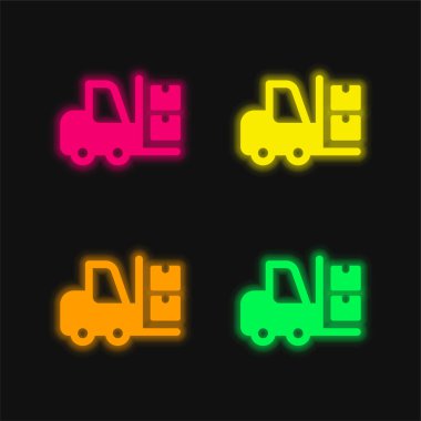 Parlayan dört renk neon vektör simgesini kutular