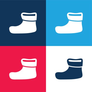 Boot For Christmas blue and red four color minimal icon set