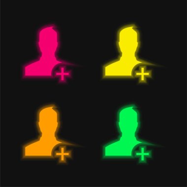 Add User To Social Network four color glowing neon vector icon