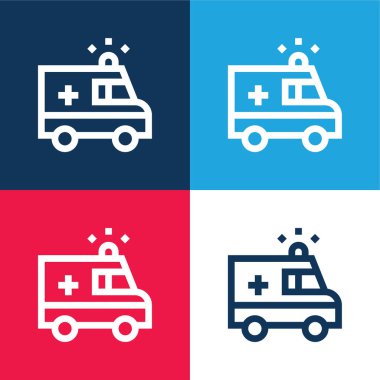 Ambulans mavi ve kırmızı dört renk minimal simgesi seti