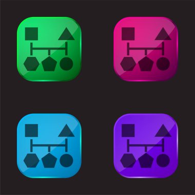 Blocks Scheme Of Five Geometric Basic Black Shapes four color glass button icon
