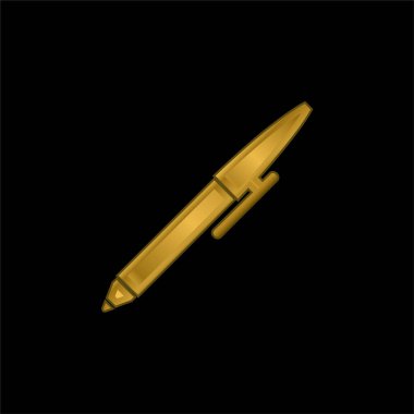 Ballpoint Pen gold plated metalic icon or logo vector clipart