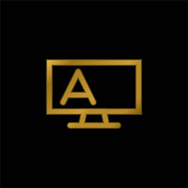 Blackboard Outline With Stand And Letter A gold plated metalic icon or logo vector
