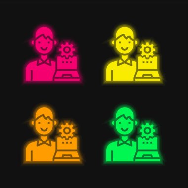 Admin four color glowing neon vector icon clipart