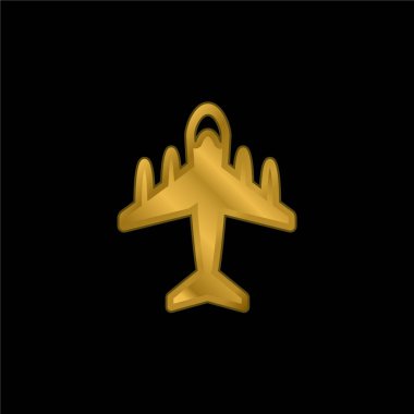 Big Plane With Four Engines gold plated metalic icon or logo vector