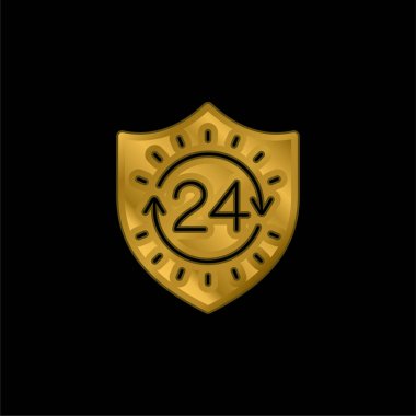 24 Hours gold plated metalic icon or logo vector clipart