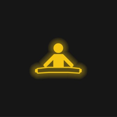 Boy Stretching Both Legs yellow glowing neon icon