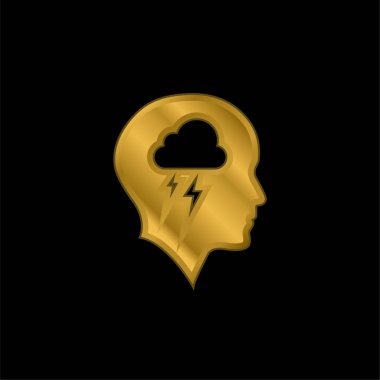 Bald Head With Cloud And Storm gold plated metalic icon or logo vector