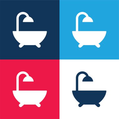 Banyo mavi ve kırmızı dört renk minimal simge kümesi