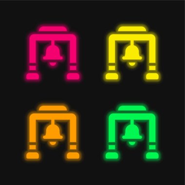 Bell Tower four color glowing neon vector icon clipart