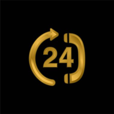 24 Hour Calling Service Center gold plated metalic icon or logo vector