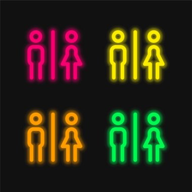 Bathrooms four color glowing neon vector icon clipart