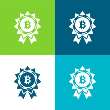 Bitcoin Reward Label Flat four color minimal icon set