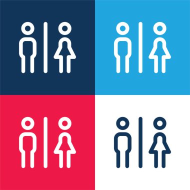 Bathrooms blue and red four color minimal icon set
