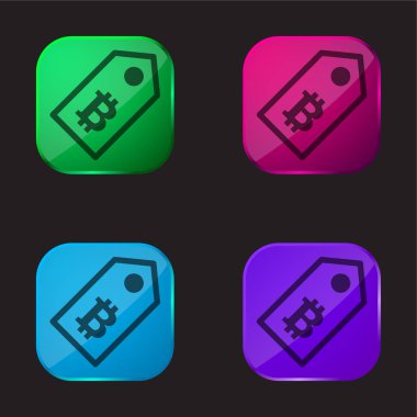Bitcoin Label Tag four color glass button icon
