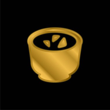 Bowl With Sauce For Sushi gold plated metalic icon or logo vector