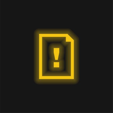 Argument Document Symbol Of A Paper Sheet With An Exclamation Sign yellow glowing neon icon