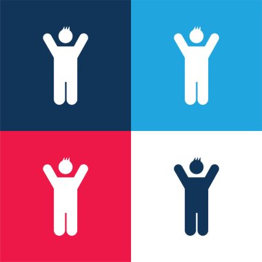 Boy With Rised Arms blue and red four color minimal icon set clipart