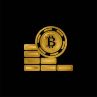 Bitcoin Coin Going Down gold plated metalic icon or logo vector