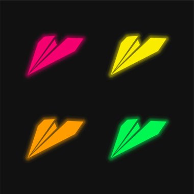 Black Origami Plane four color glowing neon vector icon