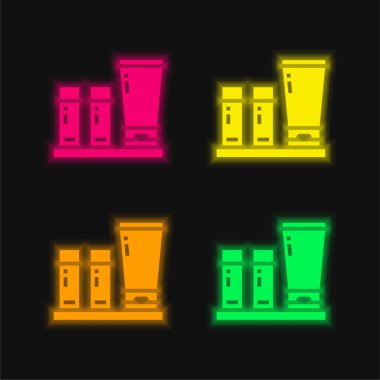Amenities four color glowing neon vector icon clipart