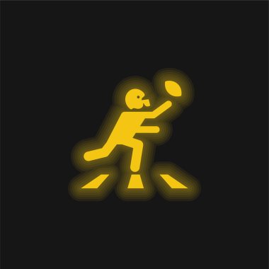 Amerikan Futbolcusu Top ile koşuyor Sarı parlak neon ikonu