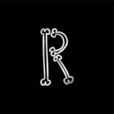 Bones Typography Outline Of Letter R silver plated metallic icon