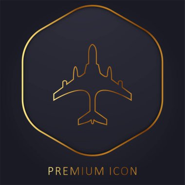 Airplane Black Shape From Top View golden line premium logo or icon
