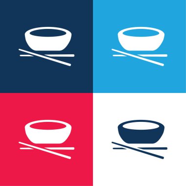 Bowl And Chopsticks blue and red four color minimal icon set clipart
