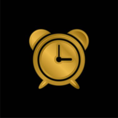 Big Alarm Clock gold plated metalic icon or logo vector