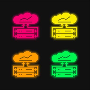 Büyük Veri dört renk parlayan neon vektör simgesi