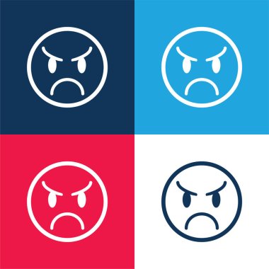 Kızgın Duygu Simgesi Yüzü Mavi ve Kırmızı Minimum Renk Simgesi