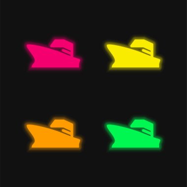 Battleship four color glowing neon vector icon clipart