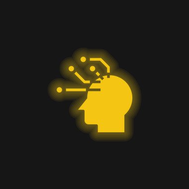 Yapay Zeka sarı parlak neon simgesi