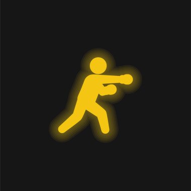 Boxing Fighter yellow glowing neon icon